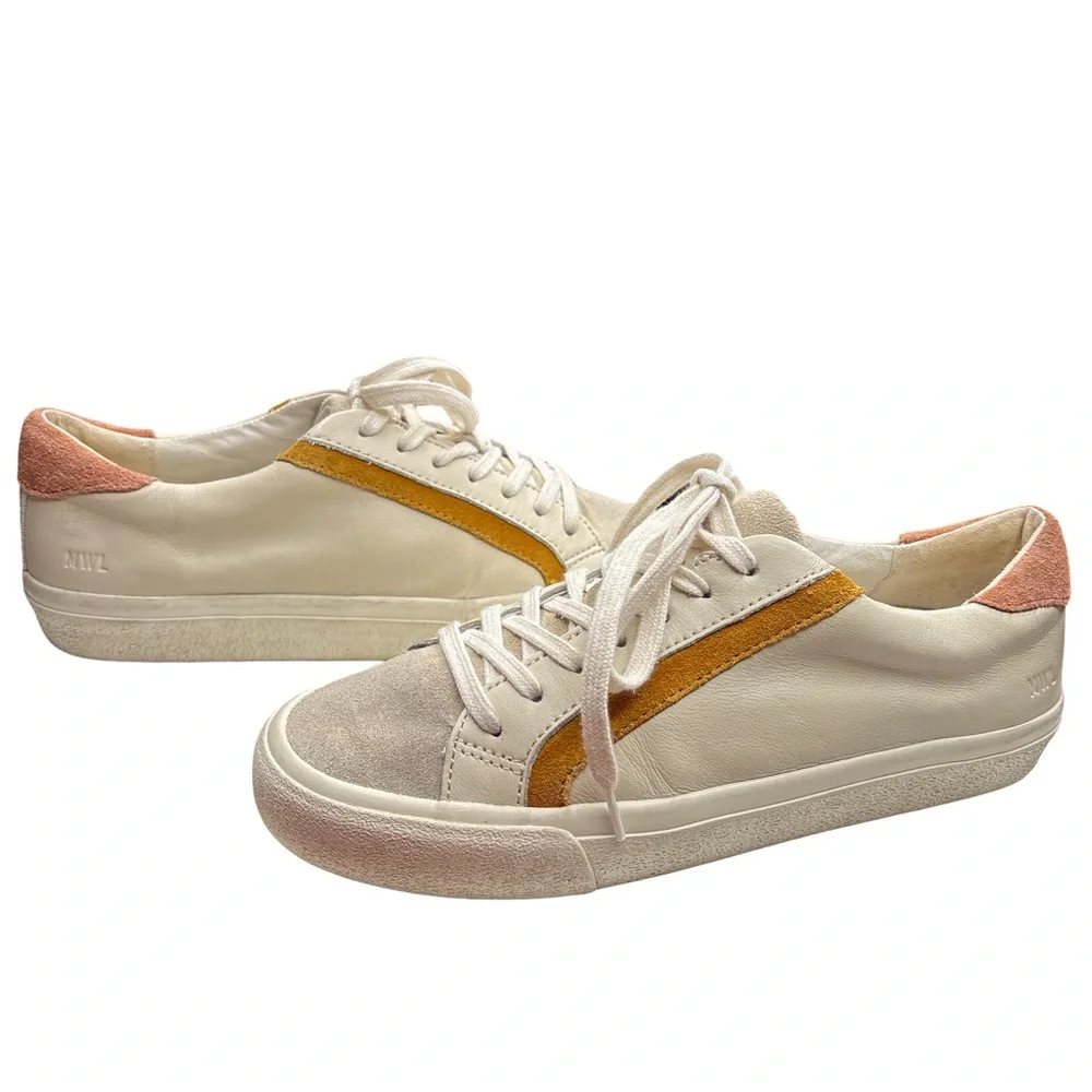 Madewell Cream & Tan Colorblock Sidewalk Low Top Sneakers Woman 7.5/Men 6